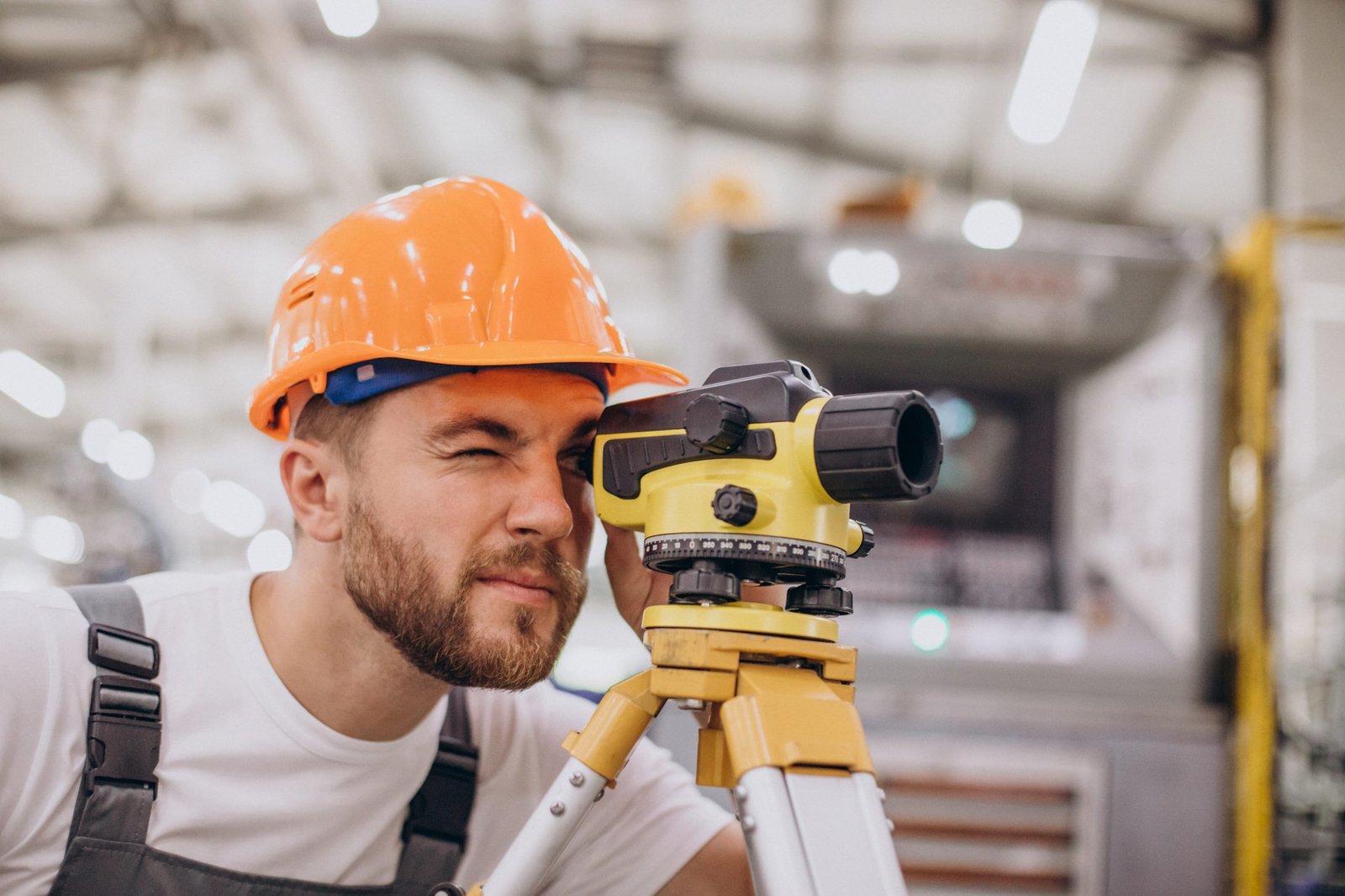 Engenheiro realizando levantamento topográfico com nível